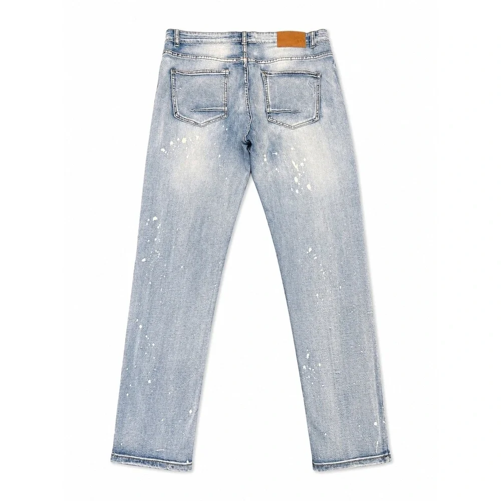 Waimea Men's Slim Fit Distressed Paint Splatter‎ Jeans Light Wash 36x32
